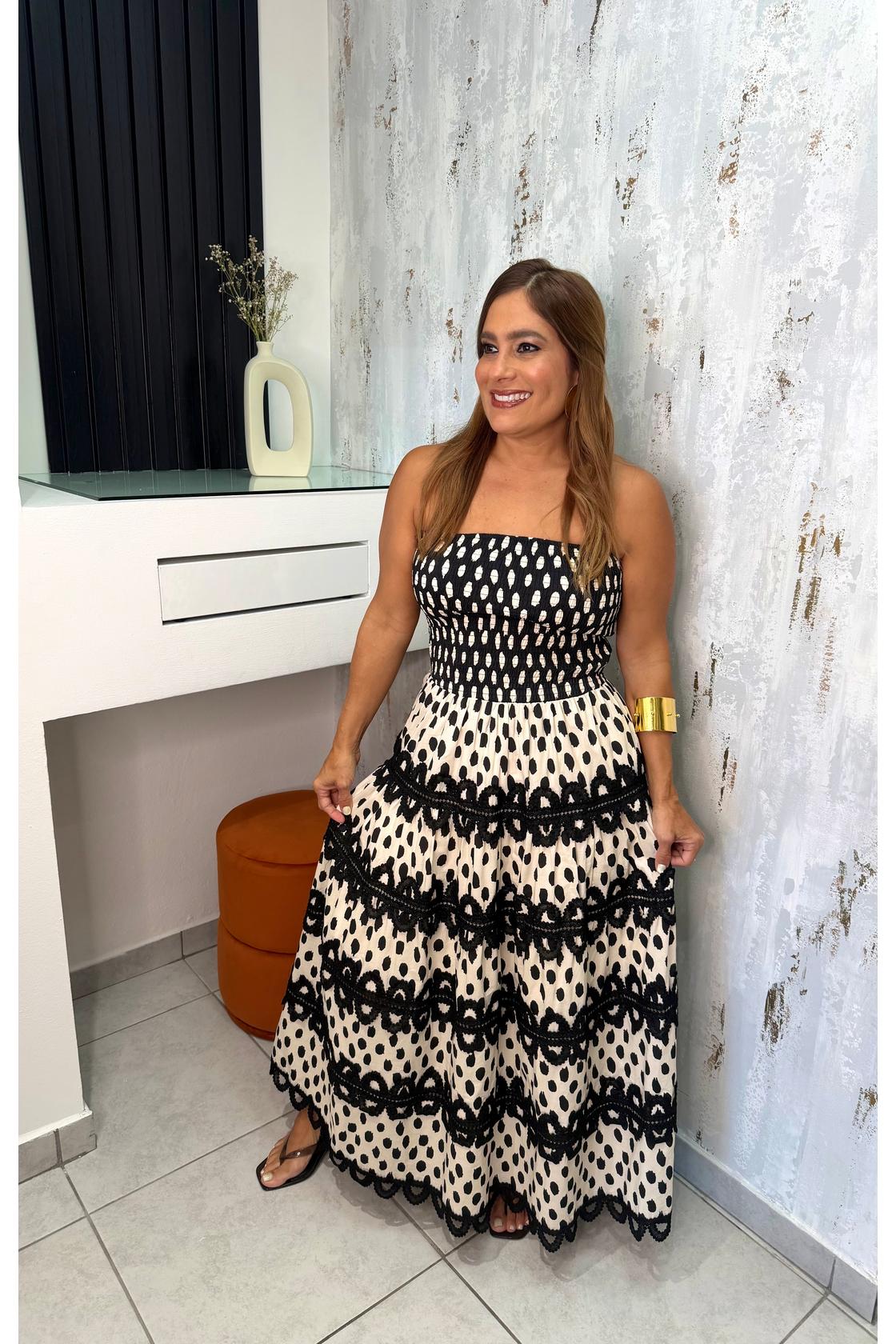 COLOR BLOCK BLACK & BEIGE SLEEVELESS MIDI DRESS